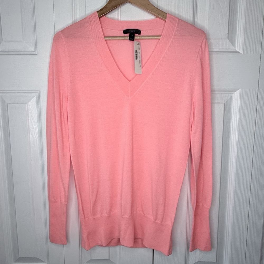 NWT J.CREW Women's 100% Merino Wool V-Neck Sweater S Pink Pullover